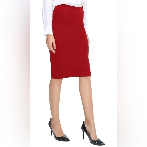 Urban CoCo Women's Elastic Waist Stretch Bodycon Midi Pencil Skirt - RED Large - Picture 2 of 7